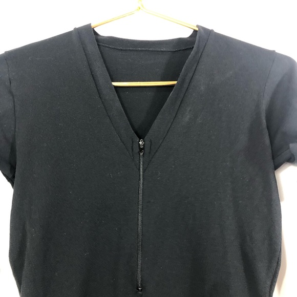 Vintage JC Penny Black V neck zip up leotard body suit Long sleeve Large - Picture 4 of 5